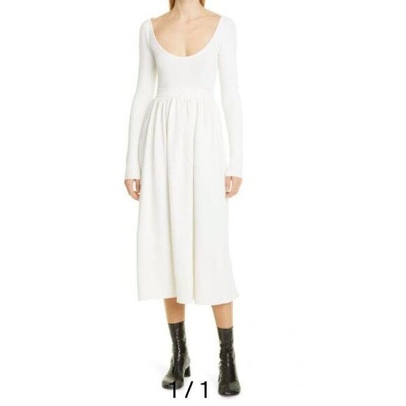 PROENZA SCHOULER WHITE LABEL Ribbed Knit Long Sleeve Dress In White NWT Size Sma - Picture 1 of 8